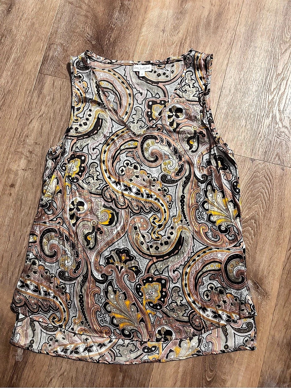 dea kudibal Paisley Silk Tank Top in Brown & Pink Size Medium
